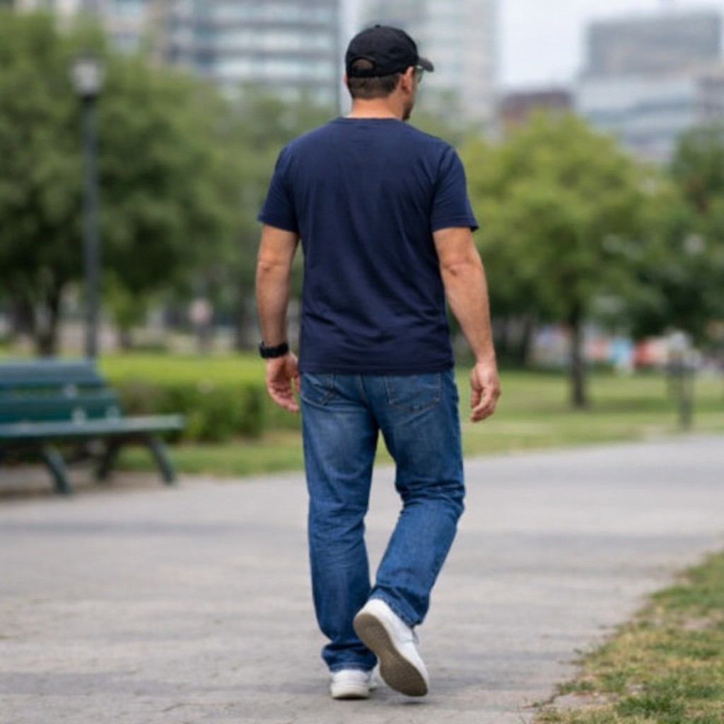 Man walking in a park in casual clothing